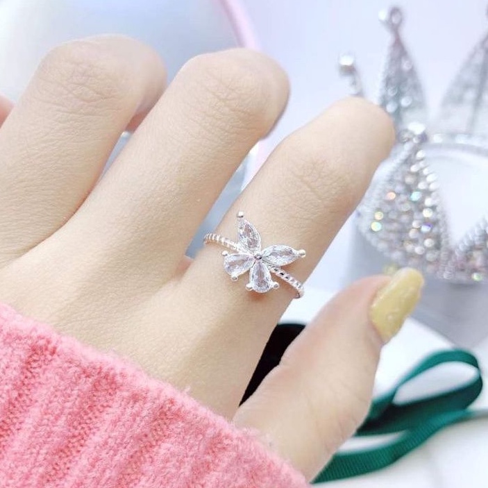 Nhẫn bạc nữ Nhẫn hồ điệp đính đá to tự điều chỉnh size tay