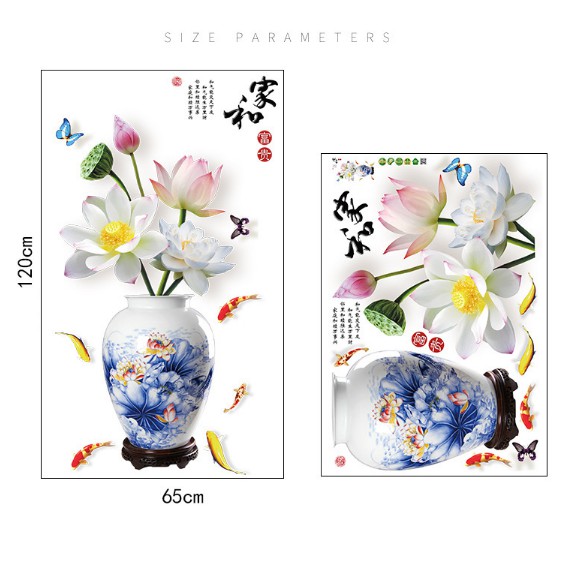 Decal dán tường - Chậu Sen Trắng 3D quý phái