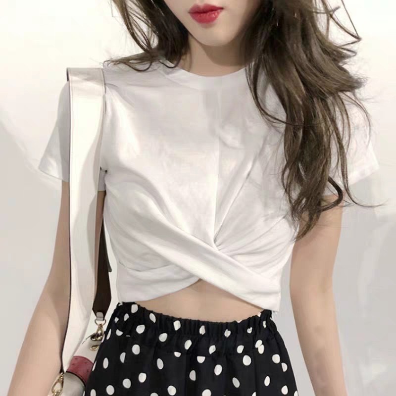 [Mã NANINEW giảm 10K đơn hàng tối thiểu 99k ] ÁO CROPTOP XOẮN EO TAY NGẮN ULZZANG