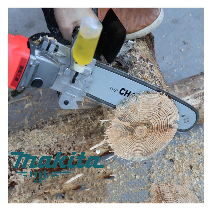 Bộ Cưa Xích Mini Gắn Máy Mài Cầm Tay Chainsaw 11.5" Lam Dài 30cm Bình Nhớt Tự Động Chuyển Đổi Máy Mài Thành Máy Cưa Xích