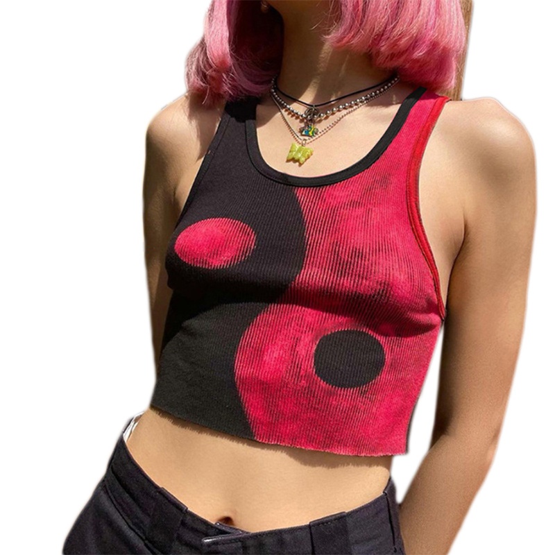 Áo croptop không tay màu sắc tương phản phong cách Harajuku thời trang mùa hè cho nữ
 | BigBuy360 - bigbuy360.vn