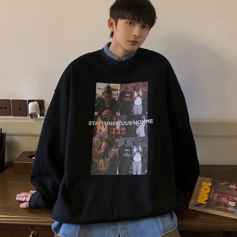 Áo sweatshirt nam tay dài cổ tròn đơn giản thời trang Hàn Quốc