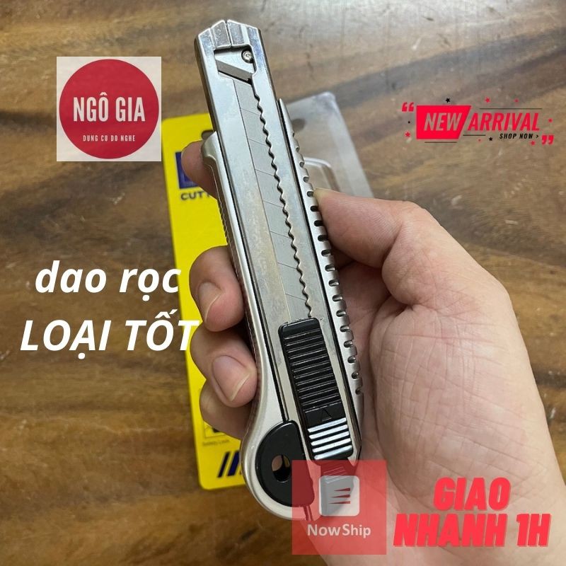 Dao rọc giấy lớn loại tốt 18mm LS+ khóa lưỡi kim loại rời, an toàn, chắc chắn, hàng loại tốt