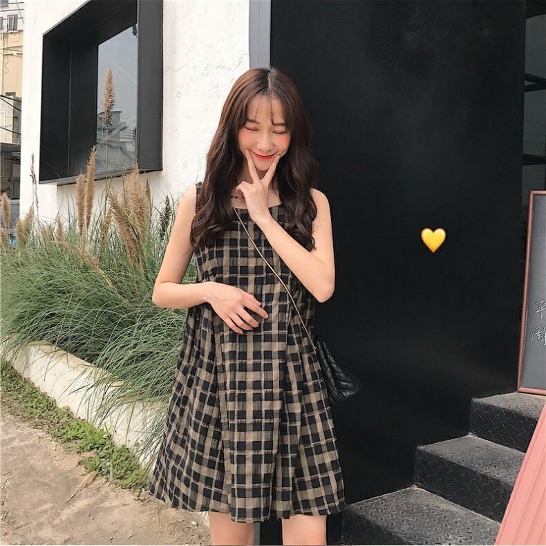 VÁY BABYDOLL HAI DÂY HỌA TIẾT KẺ CARO CỰC XINH