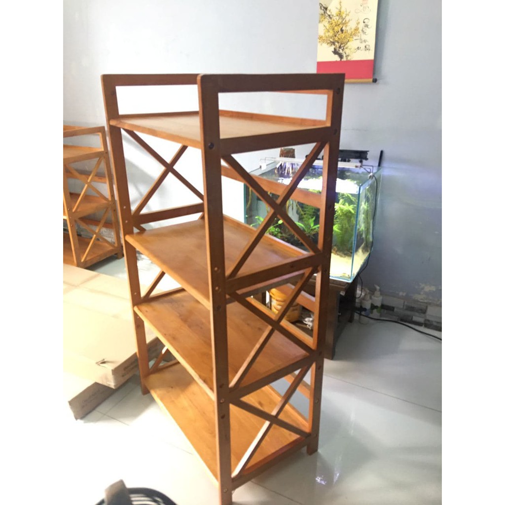 Kệ Lò Vi Sóng Gỗ Cao Su 4 tầng 64cm