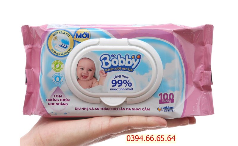 Khăn Uớt Bobby Em Bé Hương Thơm Nhẹ Nhàng 100 Miếng