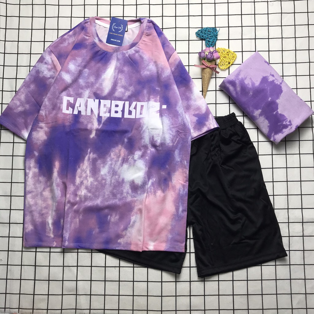 Set Bộ Loang Màu Tím Uniex Tay Lỡ Lapi VN, Đồ Bộ Cartoon, Freesize, Thun Cotton, Nam Nữ Đều Mặc Được