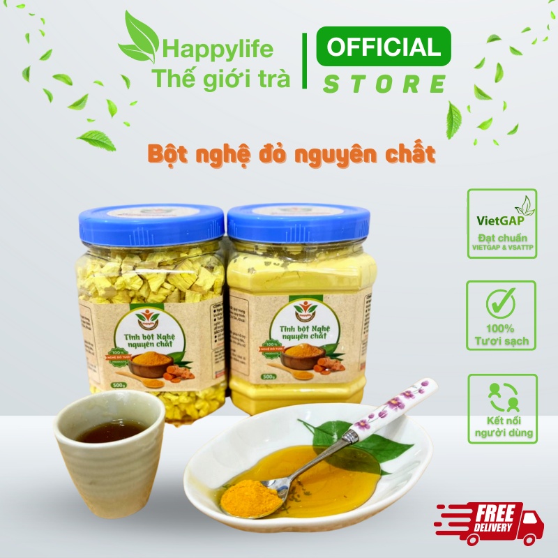 Tinh Bột Nghệ Đỏ Nguyên Chất Happylife hộp 500g - Đẹp Dáng, Sáng Da, Mờ Thâm Nám, Tốt Cho Dạ Dày, Ngừa U.n.g T.h.ư