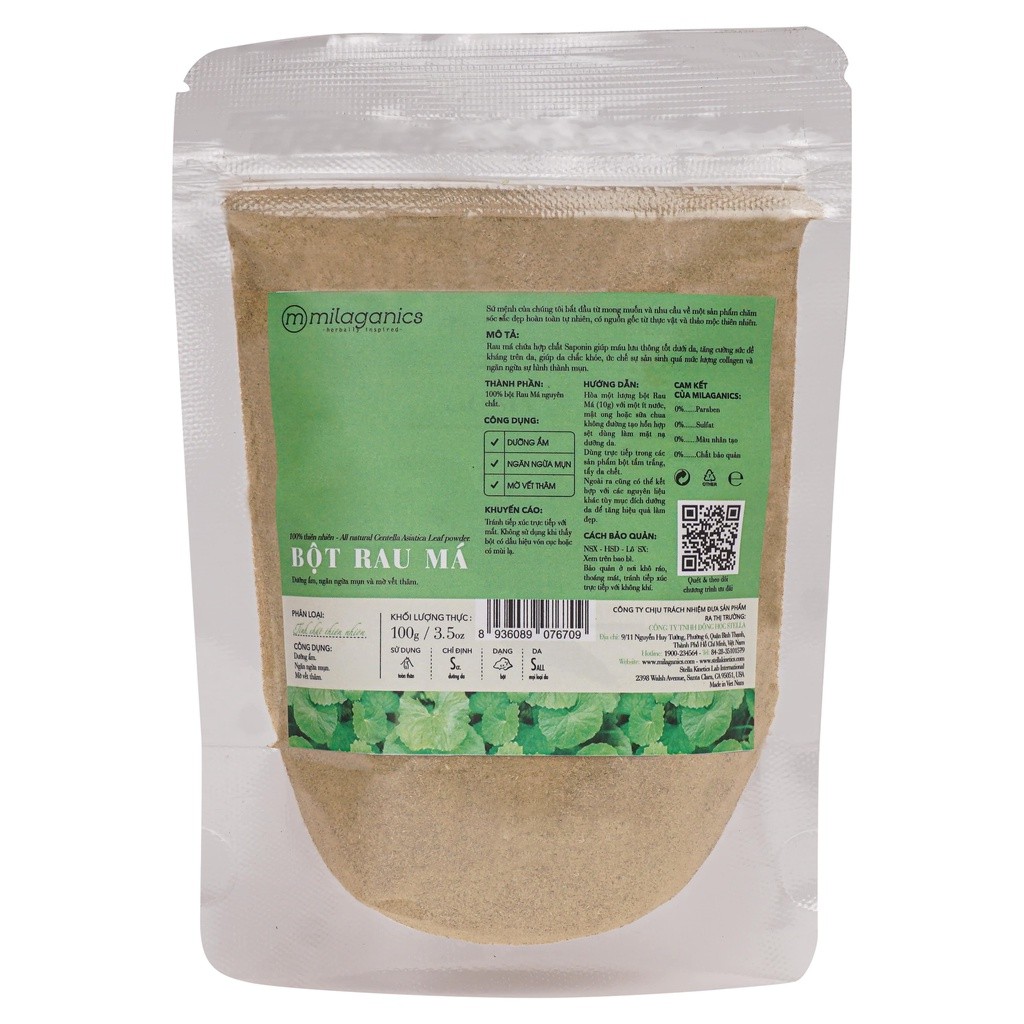 Bột Rau Má Nguyên Chất Mocotics Đắp Mặt Nạ Ngăn Ngừa Mụn &amp; Làm Dịu Vết Mụn Viêm 100gr (Túi Zip)