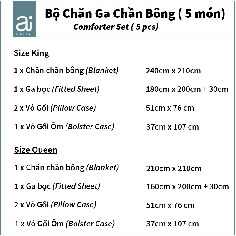 Bộ Ga và Chăn chần bông Ai By AKEMI Lovesome MicroXT, gồm 5 món (King/Queen)