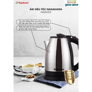 Nag0313 - ấm siêu tốc inox nagakawa 1.8 lít– bảo hành chính hãng 12 tháng