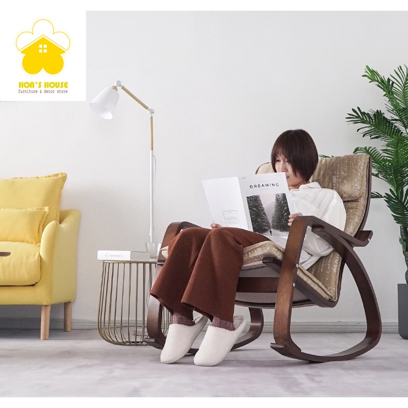 Ghế bập bênh thư giãn Poang Ikea màu gỗ óc chó