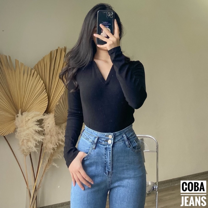 Quần Jeans Nữ Ống Suông Lưng Cao LA'COBA