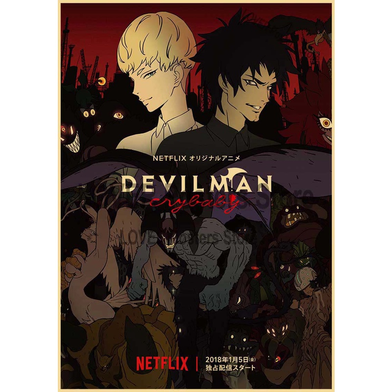 Tấm Áp Phích In Họa Tiết Hoạt Hình Anime Devilman Crybaby HD Phong Cách Nhật Bản Cổ Điển Trang Trí Nhà Cửa/Quán Bar