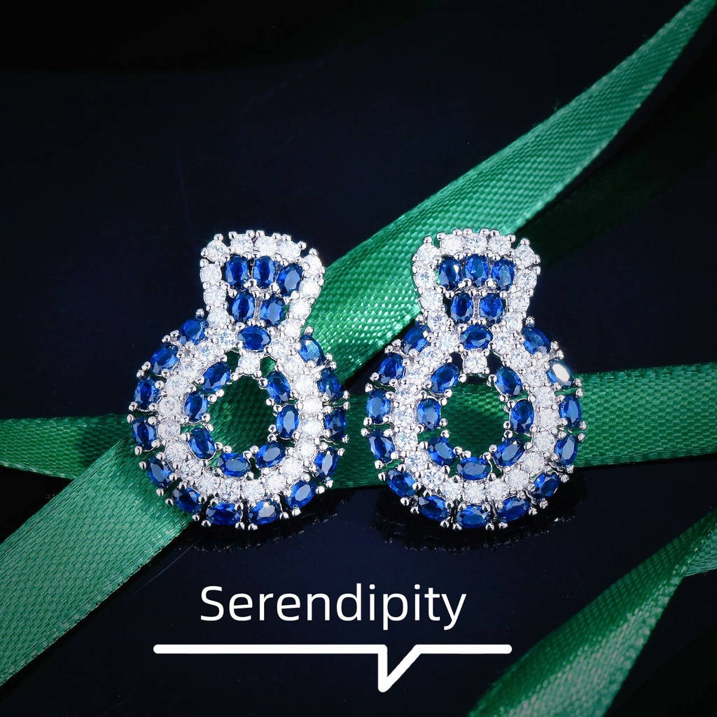 Khuyên Tai Cửa Đính Đá Sapphire Xanh Hoàng Gia Sáng Tạo-JHS4-E