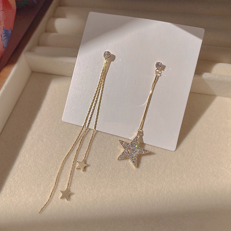 Bông Tai Bạc 925 Dáng Dài Hình Ngôi Sao Phối Tua Rua Thời Trang Cho Nữ