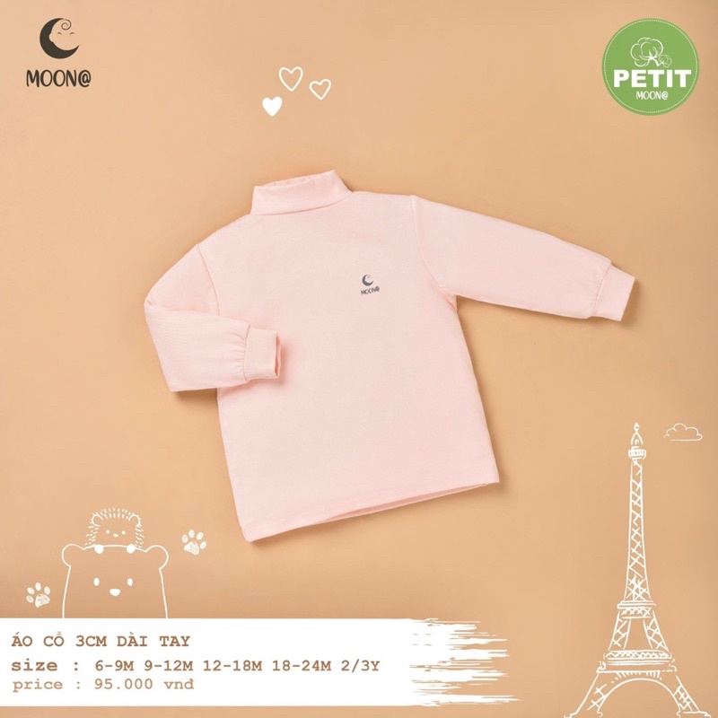 Áo thun cổ lọ cho bé trai bé gái hãng Moon Chất Petit Rất Mềm Mịn(9m-3y)2022