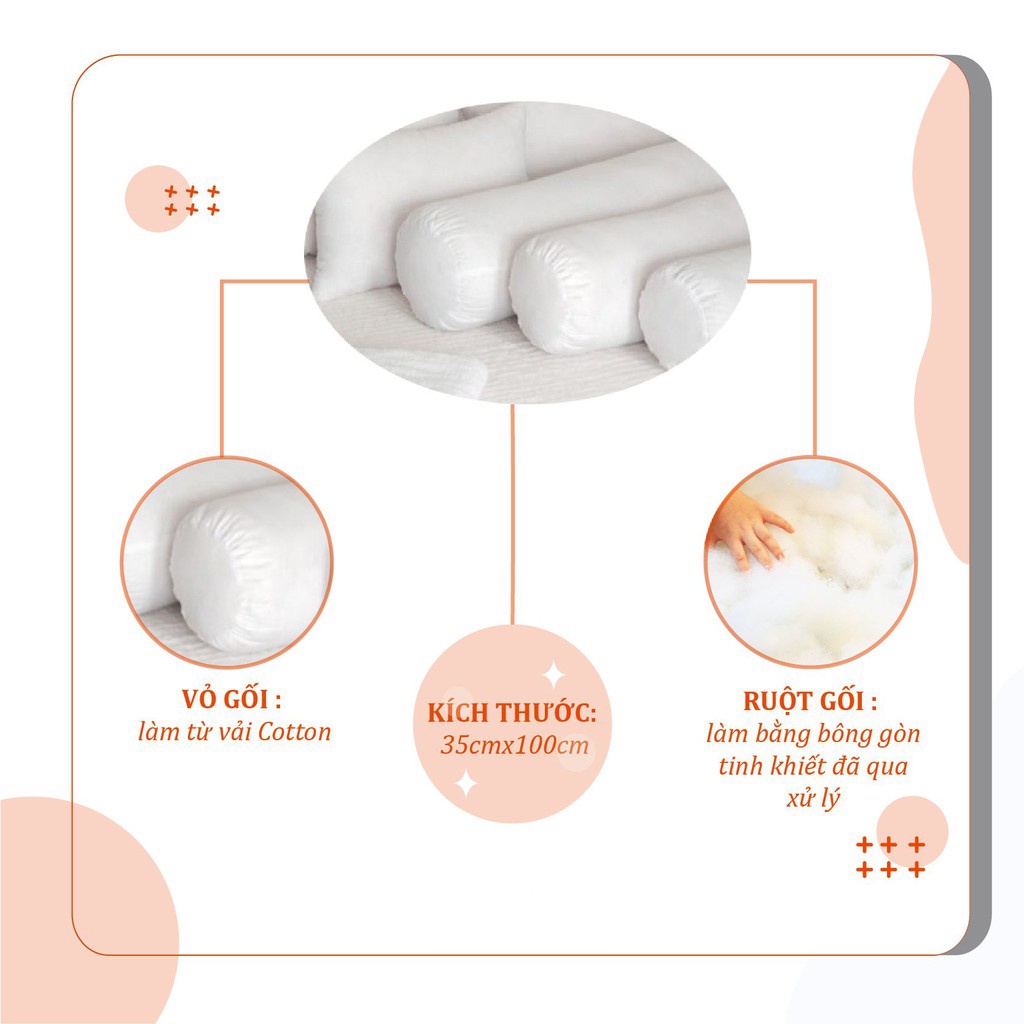 Ruột Gối Ôm 35x100cm bông sơ trắng tinh khiết kháng khuẩn - Min Bedding