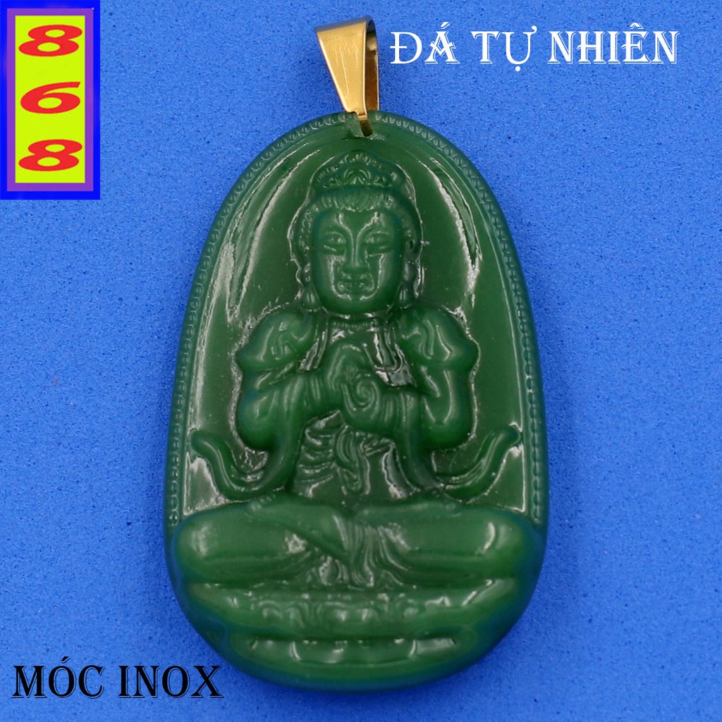 Mặt dây chuyền phật Đại Nhật Như Lai đá tự nhiên xanh 4.3cm - Phật bản mệnh tuổi Mùi, Thân - Tặng kèm móc inox