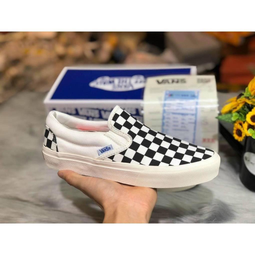 [Chuẩn 11 - Full box Giày thể thao lười slip on caro vault đen trắng nam nữ không dây TCA \