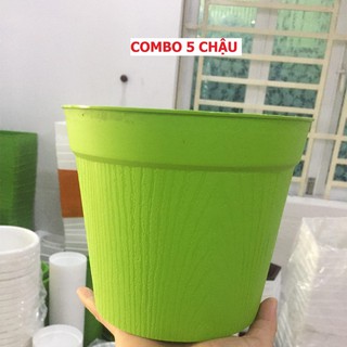 Combo 5 chậu nhựa vân gỗ size 18x16cm