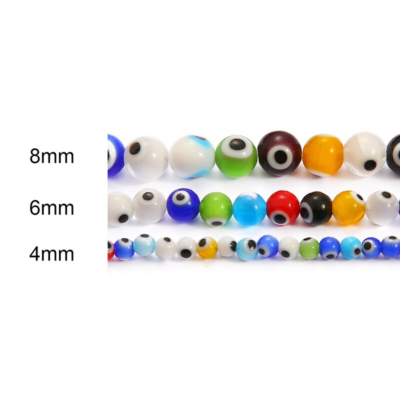 Chuỗi hạt thủy tinh nhiều màu 6 / 8mm tráng men hình mắt quỷ tròn làm trang sức/đèn
