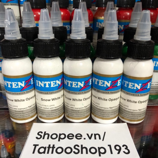 Mực tập xăm màu trắng intenze 30ml,dùng lên da tập xăm