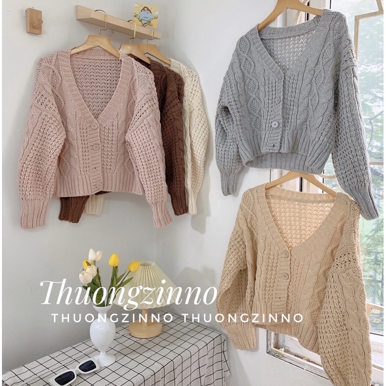[Ảnh thật/Video]Áo cardigan xoắn thừng dáng ngắn nhiều màu Áo cadigan chất đẹp thiết kế bo ống tay, cổ V hàn quốc | BigBuy360 - bigbuy360.vn