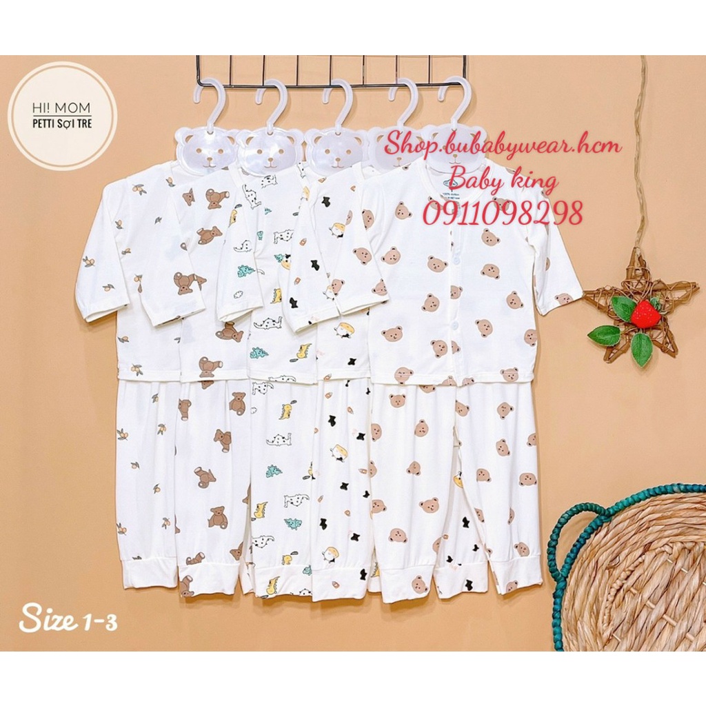 Hi.Mom. Bộ dài cài thẳng sơ sinh petit mềm mại siêu xinh