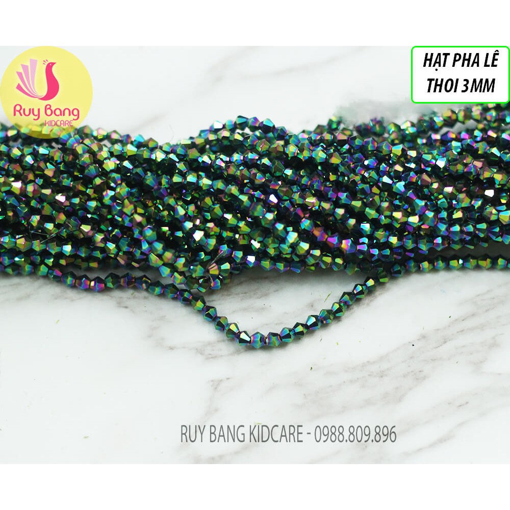 Hạt pha lê thoi 3mm tông xanh