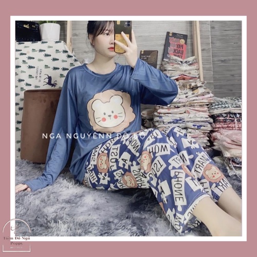 Đồ bộ thun cotton quần dài, bộ mặc nhà nữ hàn quốc, Pijama nữ họa tiết hoạt hình cao cấp giá rẻ