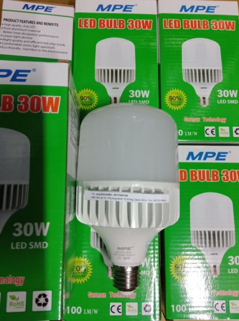 Bóng đèn Led búp trụ 30W MPE (thân nhôm đúc)