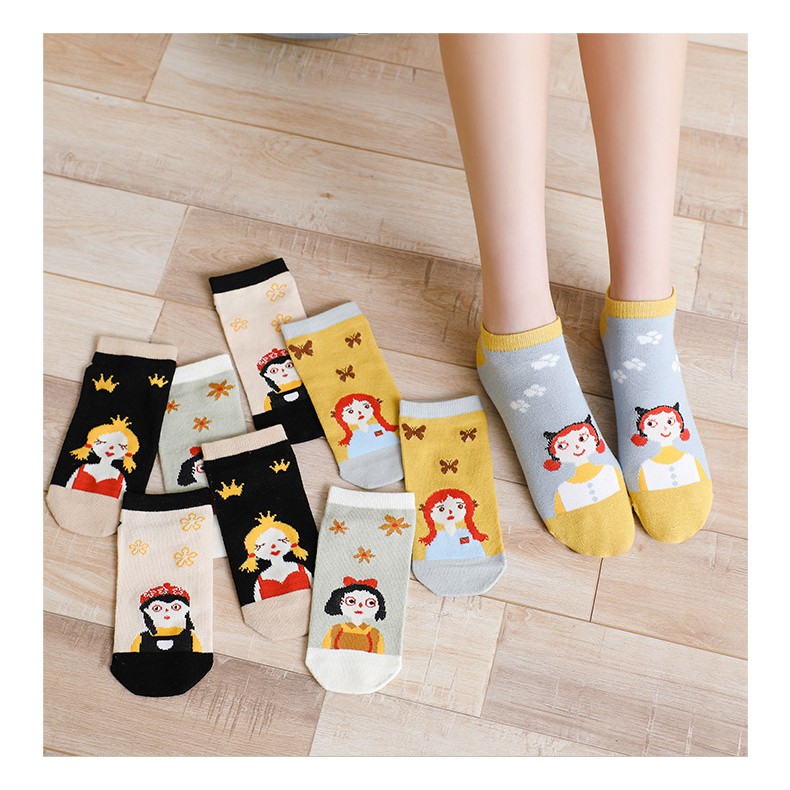 Tất cổ thấp nữ In hình hoạt hình Cute Dễ thương Cổ thuyền Vớ nữ cổ ngắn Hoạt hình Chất Cotton