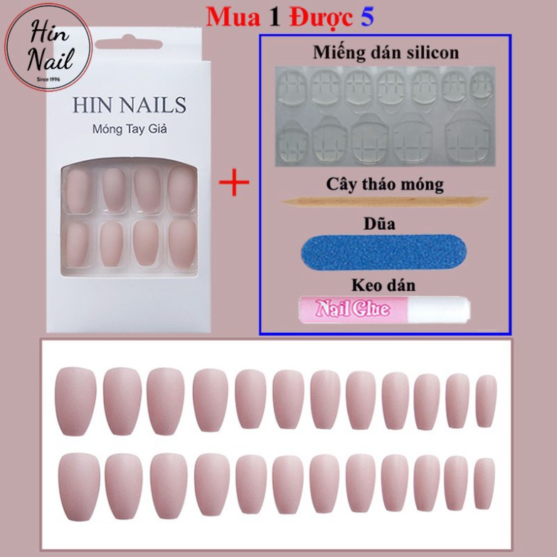 [Tặng 4 phụ kiện]  Set 24 móng tay giả nhọn dài sơn nhám Hin Nail