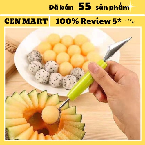 Dao tỉa hoa quả chuyên nghiệp, dụng cụ khắc tỉa 2 đầu inox nạo tạo hình trái cây củ quả thâm mĩ có lỗ tạo viên tròn