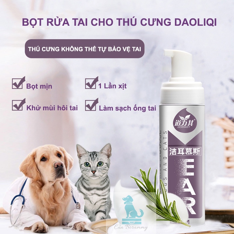 Bọt rửa tai vệ sinh loại bỏ viêm thối tai cho chó mèo Daoliqi 200ml khử mùi hôi tai xua đuổi ve rận cho thú cưng