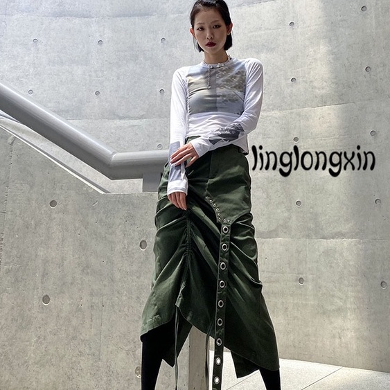 Chân Váy Dài Màu Trơn Phong Cách Vintage Y2K Có Khóa Kéo Dành Cho Nữ