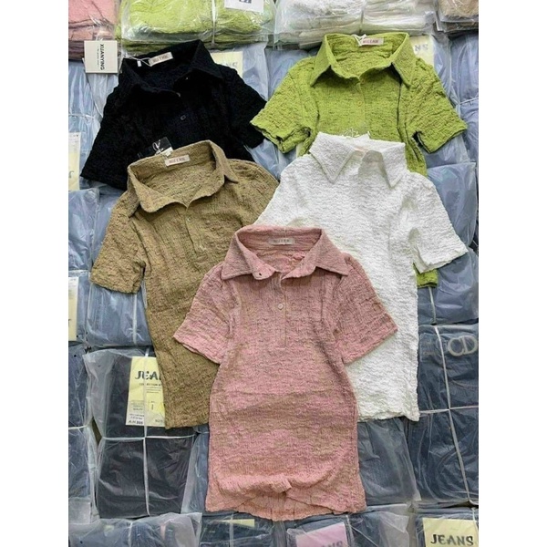 Áo Xốp Nhăn Khuy Cúc Cổ Bẻ | BigBuy360 - bigbuy360.vn