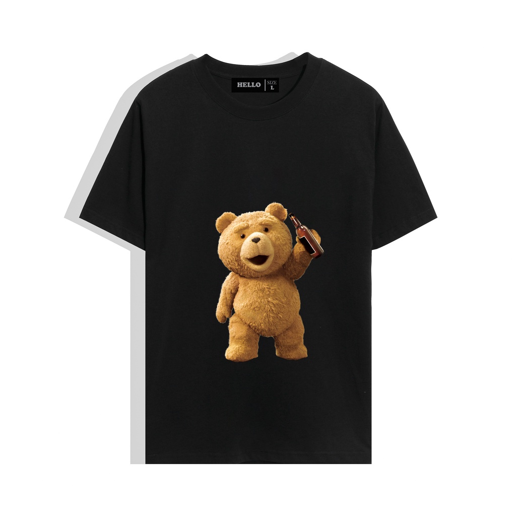 Áo thun tay lỡ form rộng unisex Hello, Áo phông tay lỡ in hình Gấu ATL002 co giãn 2 chiều