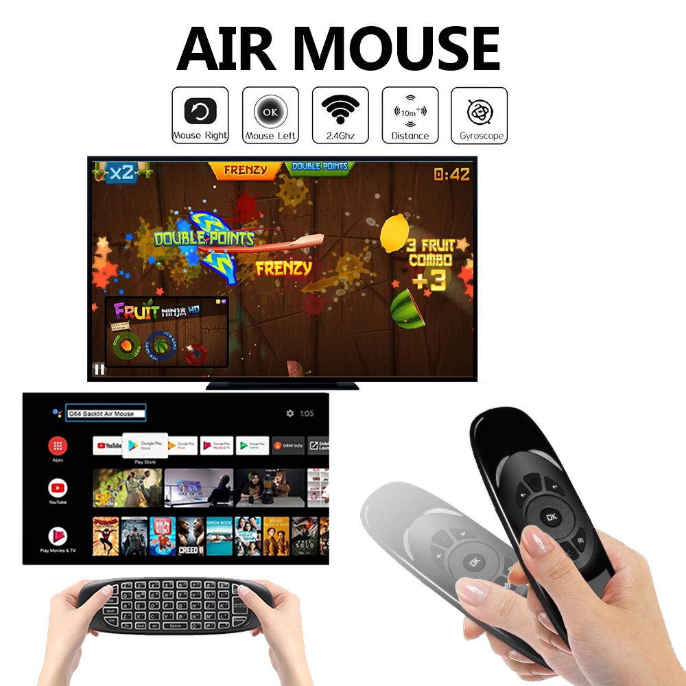 Bàn phím không dây mini chơi game có đèn nền điều khiển từ xa thông minh bằng giọng nói cho hộp TV Android PC