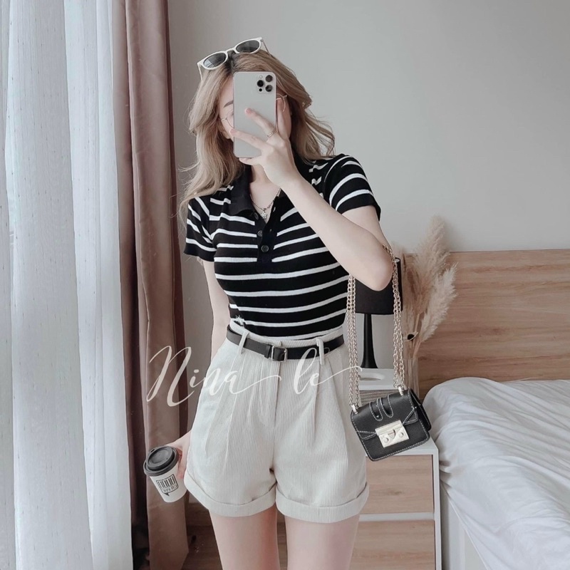 Áo len CD thêu ong, len mỏng montoghi kiểu polo cổ bẻ