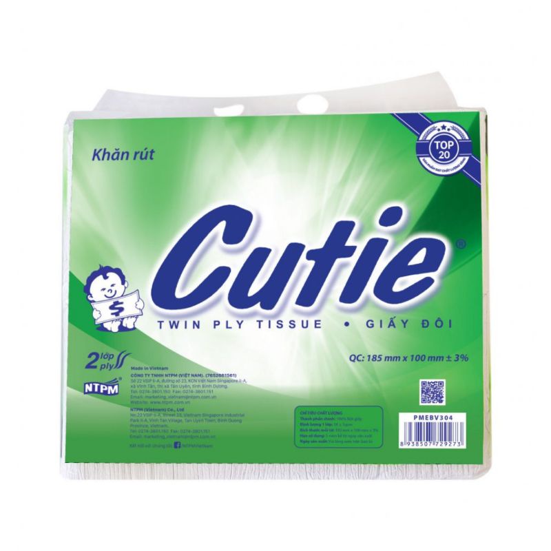 Giấy rút 2 lớp Cutie bịch 95x190mm