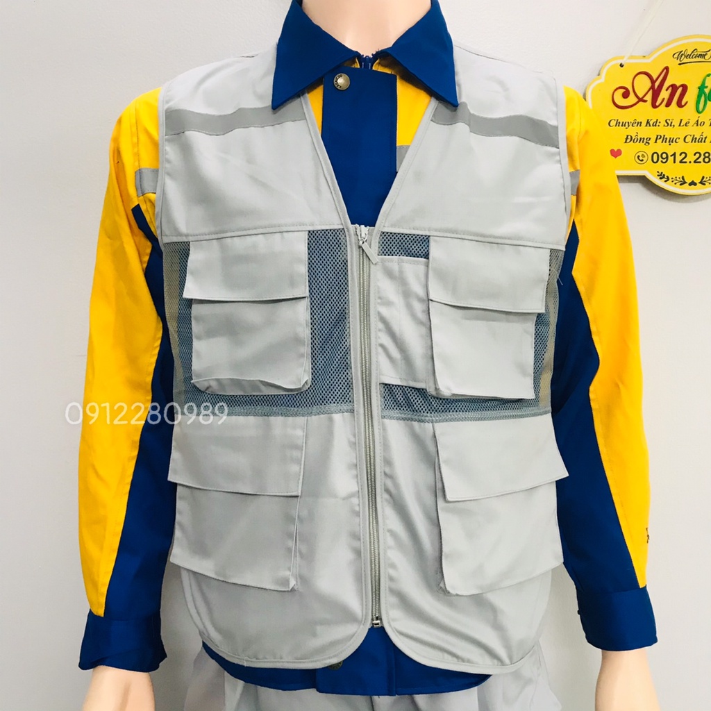 Áo ghi lê kaki bảo hộ lao động -  Áo kỹ thuật - Áo kỹ sư màu xám _ Hình chụp thật