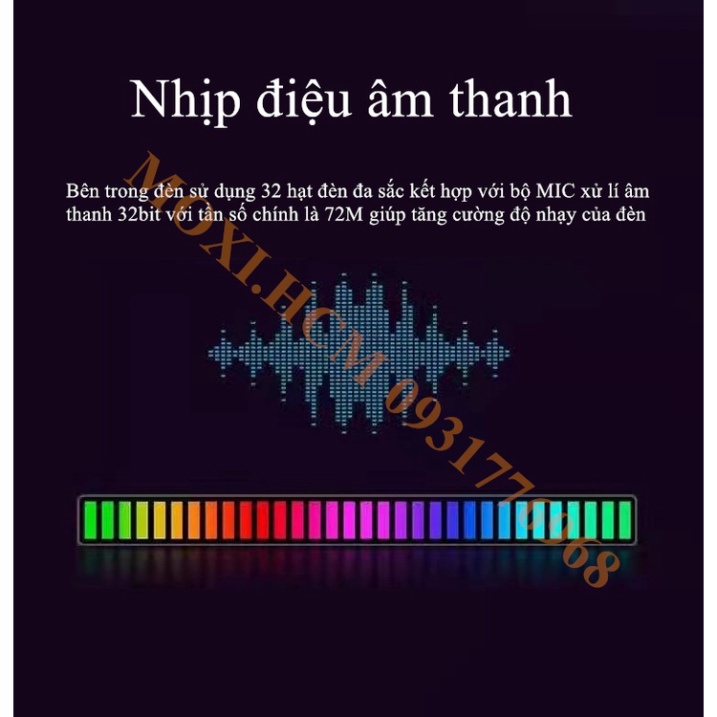 【kèm cáp sạc usb + đế +miếng dán】Đèn thanh LED cảm biến âm nháy theo nhạc nhiều chế độ khác nhau 32 bit thông minh MOXI.