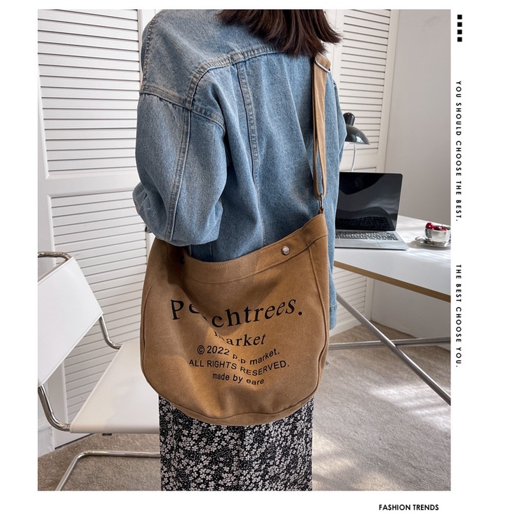 Túi Tote Đeo Vai Vải Canvas Cỡ Lớn Kiểu Retro Thời Trang 2022 Cho Học Sinh