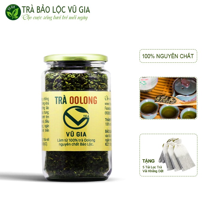 Trà Oolong Nguyên Chất Bảo Lộc Vũ Gia (85gr/hũ) + Tặng 5 Túi Lọc Trà