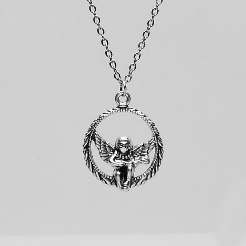 XiaoboACC Dây Chuyền Phối Mặt Hình Thiên Thần Bằng Thép Titan Phong Cách Hiphop Hàn Quốc