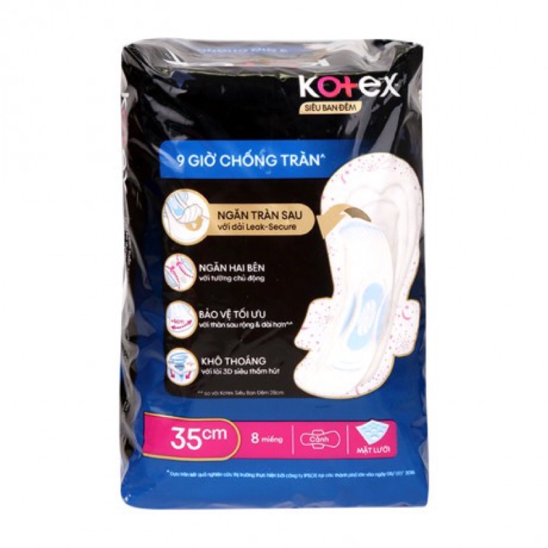 BĂNG VỆ SINH KOTEX BAN ĐÊM 35cm MẶT LƯỚI (1 GÓI 3 MIẾNG)