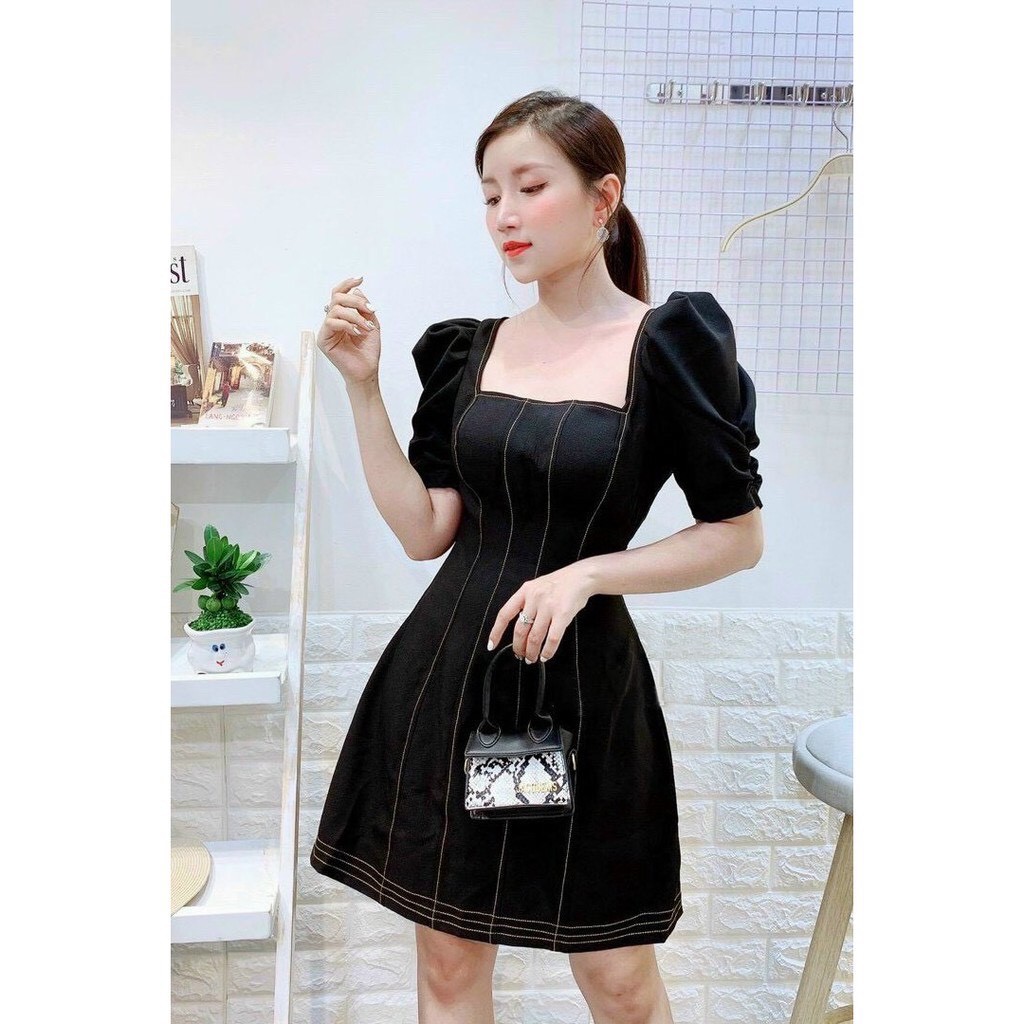 Đầm Nữ Váy Nữ Đen Kẻ Sọc Dáng Suông - Đầm Công Sở