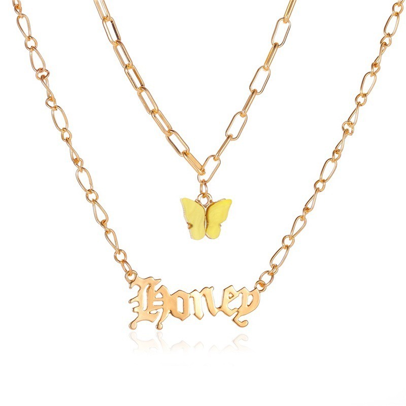 Roselife butterfly Babygirl  angle Double Layer Pendant Lover Letter Necklace for Women Fashion Jewelry
